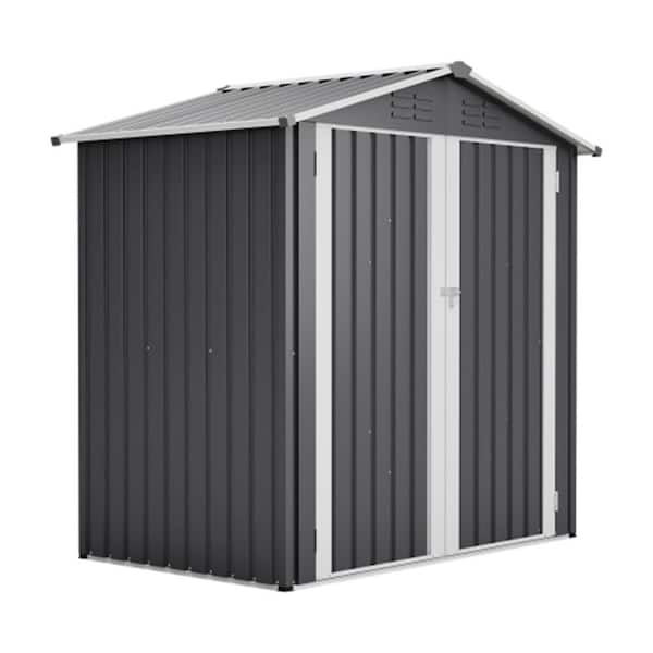 6 ft. W x 4 ft. D Metal Shed with Double Door, Lockable, Waterproof Garden Tool Shed with Lockable Door-Gray Storage