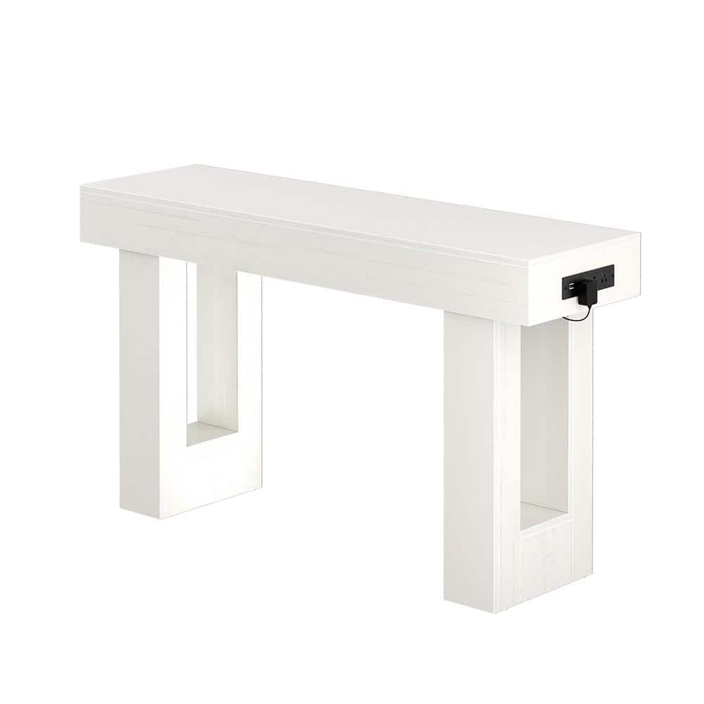Farmhouse 47 in. Rustic White Narrow Console Table with Socket, Sensor Light and Open Storage