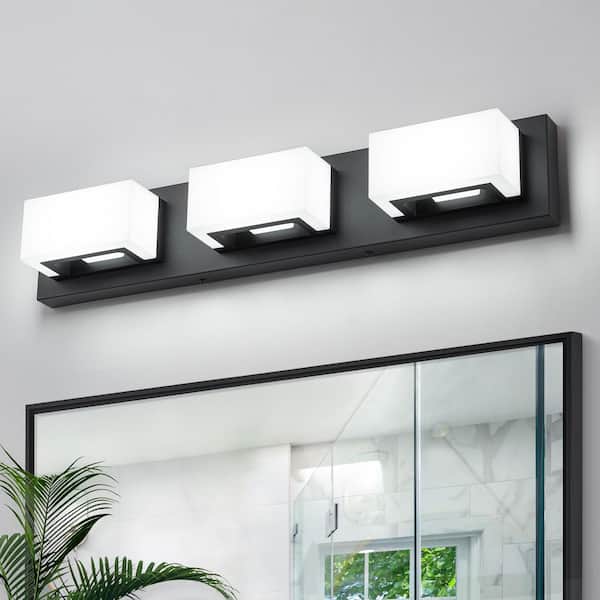 21.65 in. 3-Light Modern Black LED Vanity Light Bar with Acrylic Shades Dimmable 6000K Light