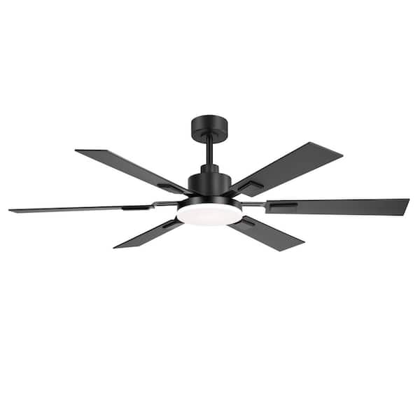 Larrisa 60 in. Indoor Black Large Ceiling Fan with Integrated LED Light with 6 Reversible Blades and Remote Included