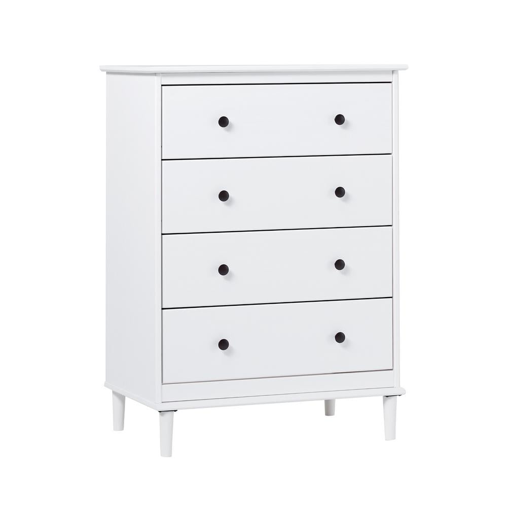 White Mid-Century Modern 4-Drawer Solid Wood Dresser