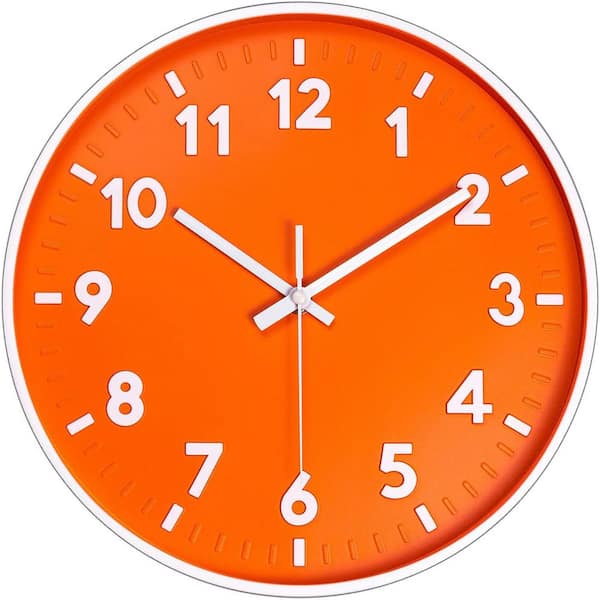 Afoxsos 12 in. Orange Analog Wall Clock Silent Non-Ticking Battery Operated 3D Number Modern Style for Bedroom and Living Room