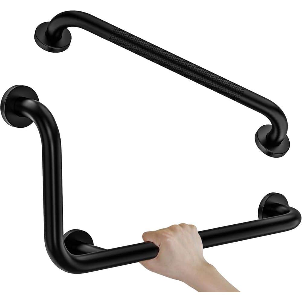 Concealed Screw L-Shaped Safety Grab Bar with 20 in. Knurled Grip Black Mat
