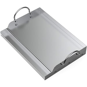 1-Piece 18 in. x 12.5 in. Griddle Stainless Steel with Removable Handles for Gas Grill for Camping