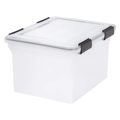 38 Qt. Stack and Pull Nesting Storage Tote, with Black Latching Clips, in  Clear, (5 Pack) 580053 - The Home Depot