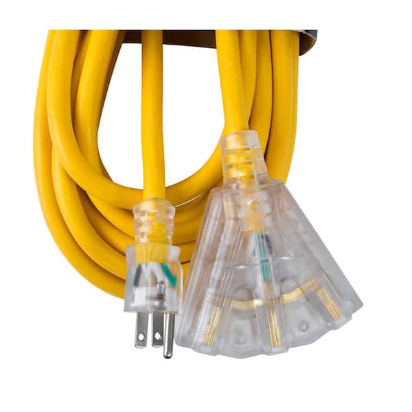 Mastercraft 12/3 Yellow Outdoor Extension Cord with 3 Grounded Outlets and  Lighted End