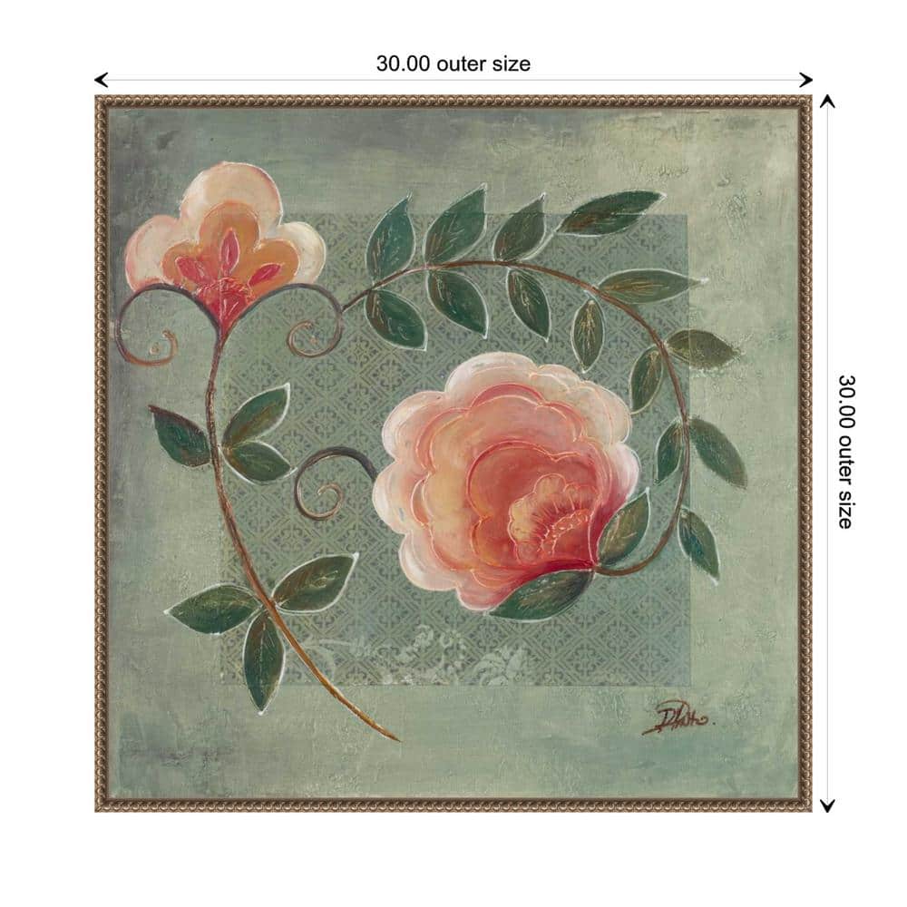 Green and Pink Beaded Framed Floral Canvas Wall Art