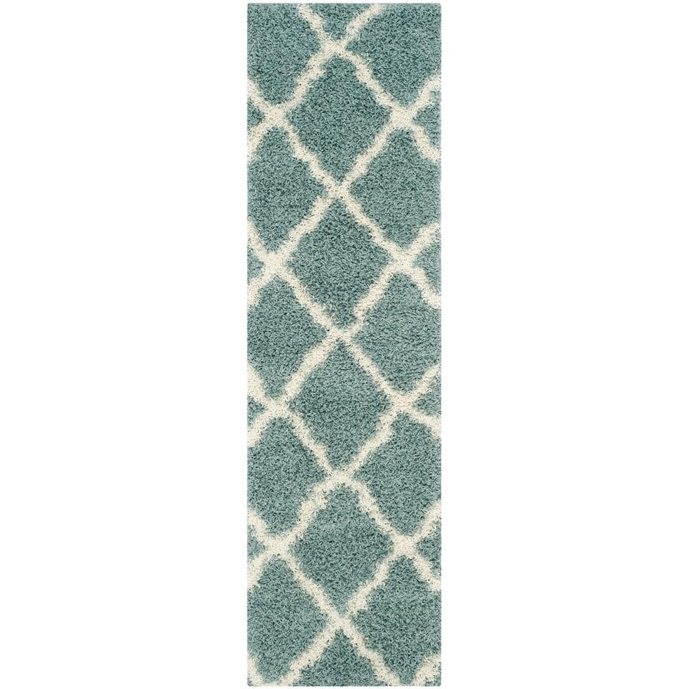Dallas Shag Light Blue/Ivory 2 ft. x 8 ft. Geometric Runner Rug price history on PriceWatchPro