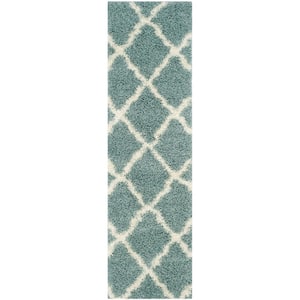 Dallas Shag Light Blue/Ivory 2 ft. x 8 ft. Geometric Runner Rug