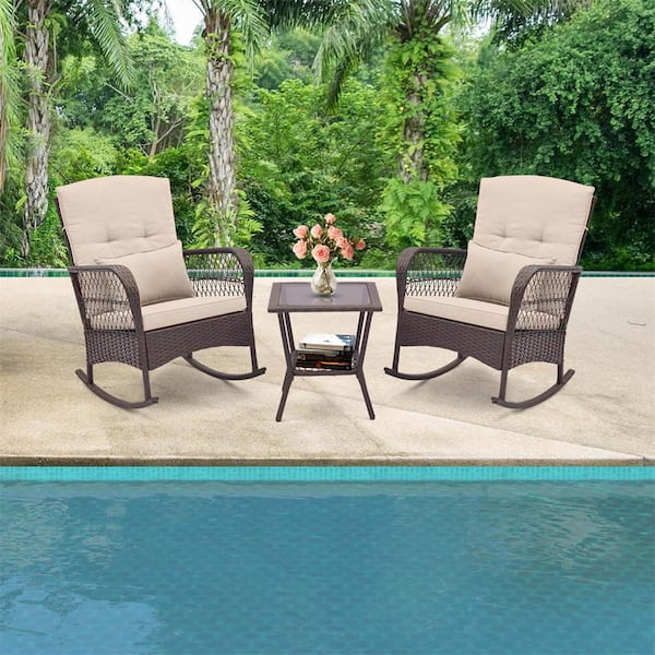 Costway 3-Piece Plastic Patio Conversation Set with Beige Cushions