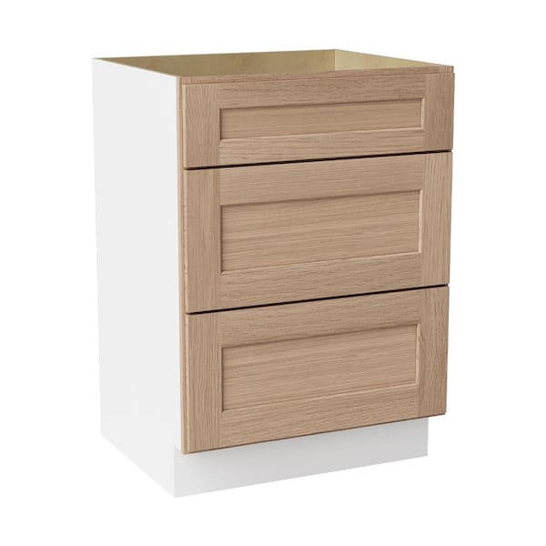 24 in. W x 21 in. D x 34.5 in. H Ready to Assemble Solid Wood Shaker Drawer Base Bath Cabinet in Oak