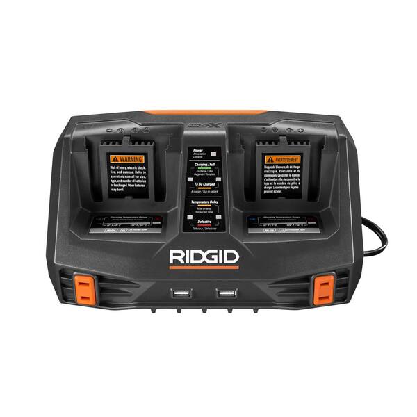 RIDGID - 18V Dual Port Dual Chemistry Sequential Charger with Dual USB Ports