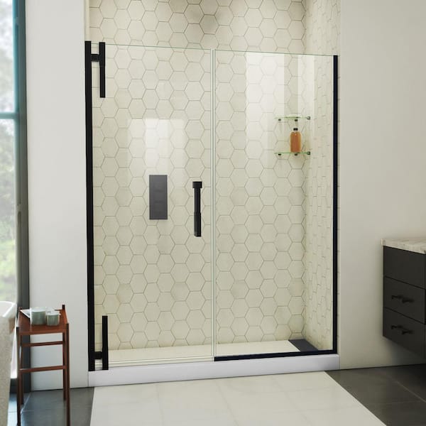 Ascend 59-1/2 in. W x 72 in. H Pivot Frameless Shower Door in Matte Black