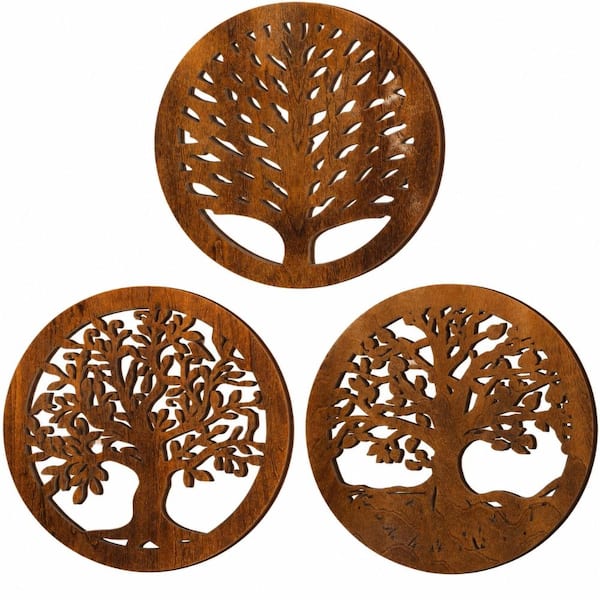 Brown Wood Round Trivets for Hot Dishes, 3-Piece Set, Heat Resistant Table Protection