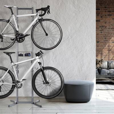 4-Bike Freestanding Bicycle Storage Rack with Basket