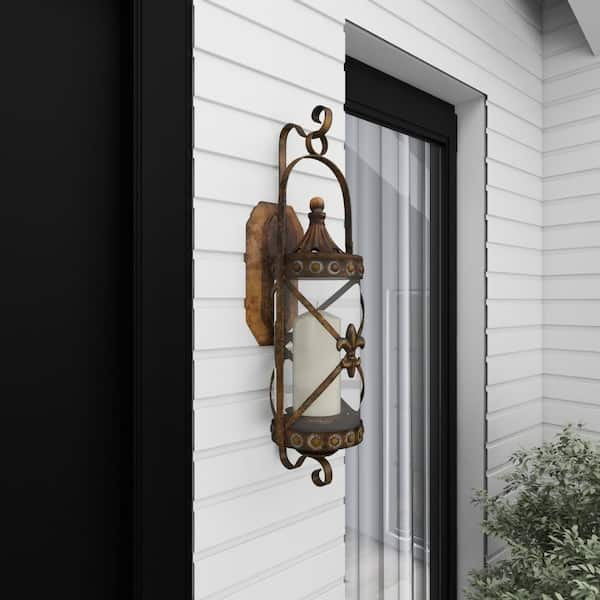 Litton Lane Bronze Glass Studded Wall Sconce with Fleur De Lis