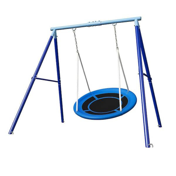 Blue Heavy Duty Saucer Swing Set with 45 in. Round Swing and Adjustable Steel Stand for Outdoor Play