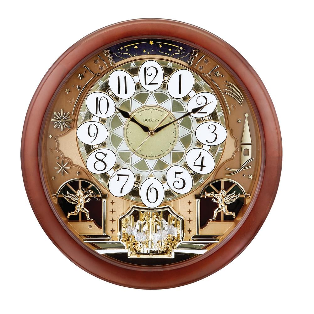 Bulova Musical 18 in. Wall Clock with 18 Different Tunes in Solid Hardwood  Case C4901