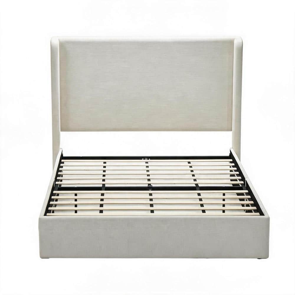 Ivory Metal Frame Queen Platform Bed with Upholstered Wingback Headboard and Storage durable construction