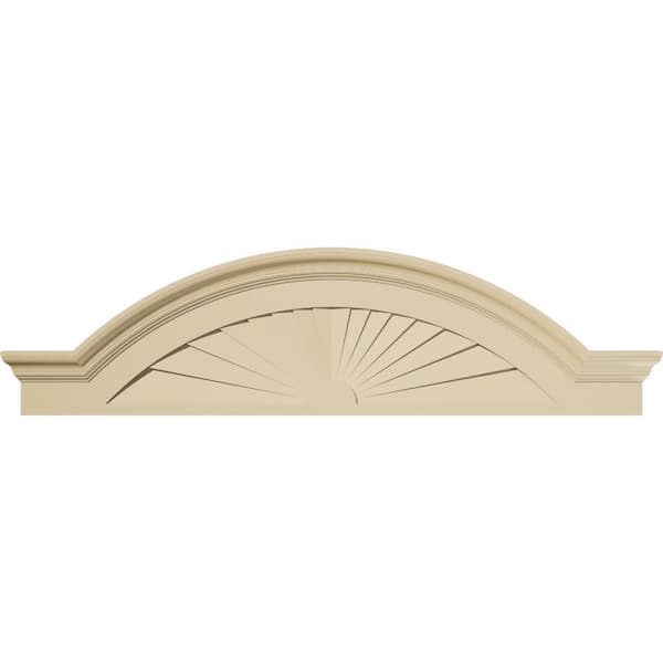 56 in. W x 15 in. H x 2-1/2 in. P Segment Arch W/Flankers Sunburst Signature Urethane Pediment, Primed Tan