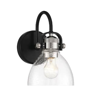 Monico 6.5 in. 1-Light Black and Polished Nickel Vanity Light with Clear Seeded Glass Shade