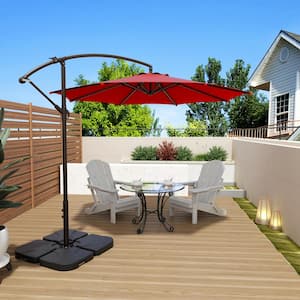 Bayshore Outdoor 10 ft. Hanging Offset Cantilever Patio Umbrella with Easy Crank Lift and Base Weights in Red