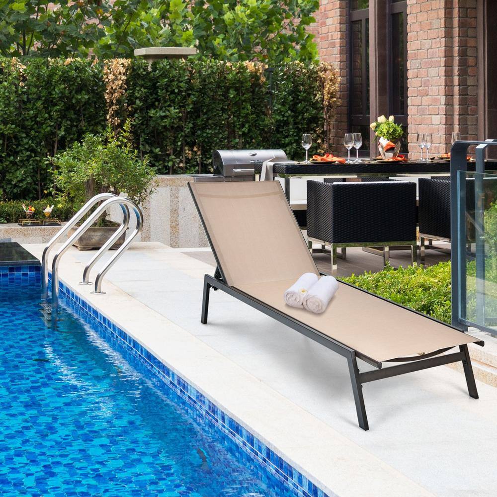 Brown Steel Outdoor Chaise Lounger with Adjustable Backrest