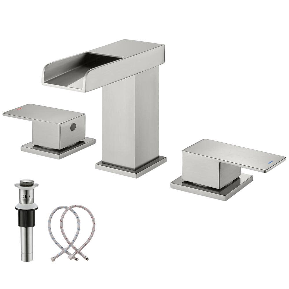 Brushed Nickel 8-Inch Widespread Double Handle Bathroom Faucet