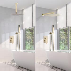 10 in. Single Handle 1 Spray Rain Square Shower Faucet with Handheld Shower in Brushed Gold (Valve Included)