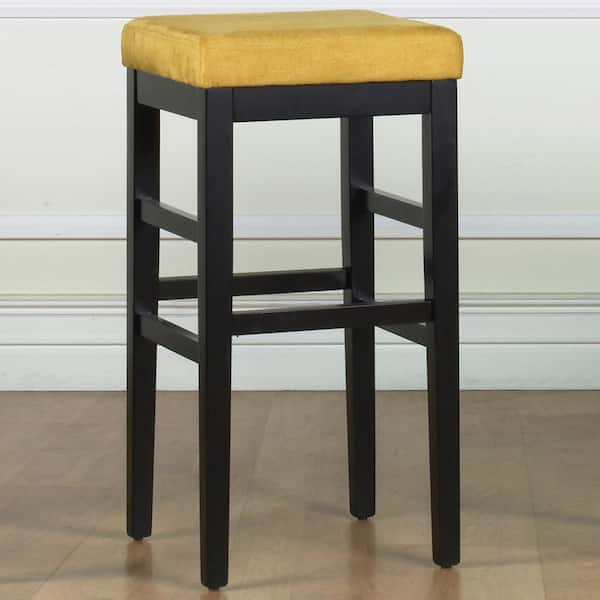 Armen Living Sonata 26 in. Yellow Microfiber and Black Wood Finish Backless Bar Stool