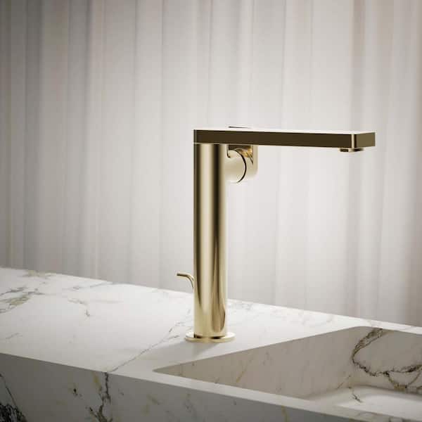 Composed Tall Single-Handle 1.2 GPM bathroom Sink Faucet with Lever Handle in Vibrant French Gold