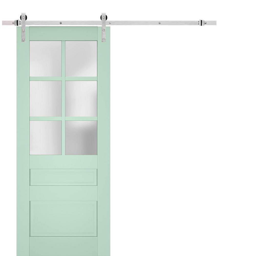 Assembly Required 18 in. x 80 in. 1-Panel Frosted Glass Oliva Solid Wood Sliding Barn Door with Hardware Kit price history on PriceWatchPro