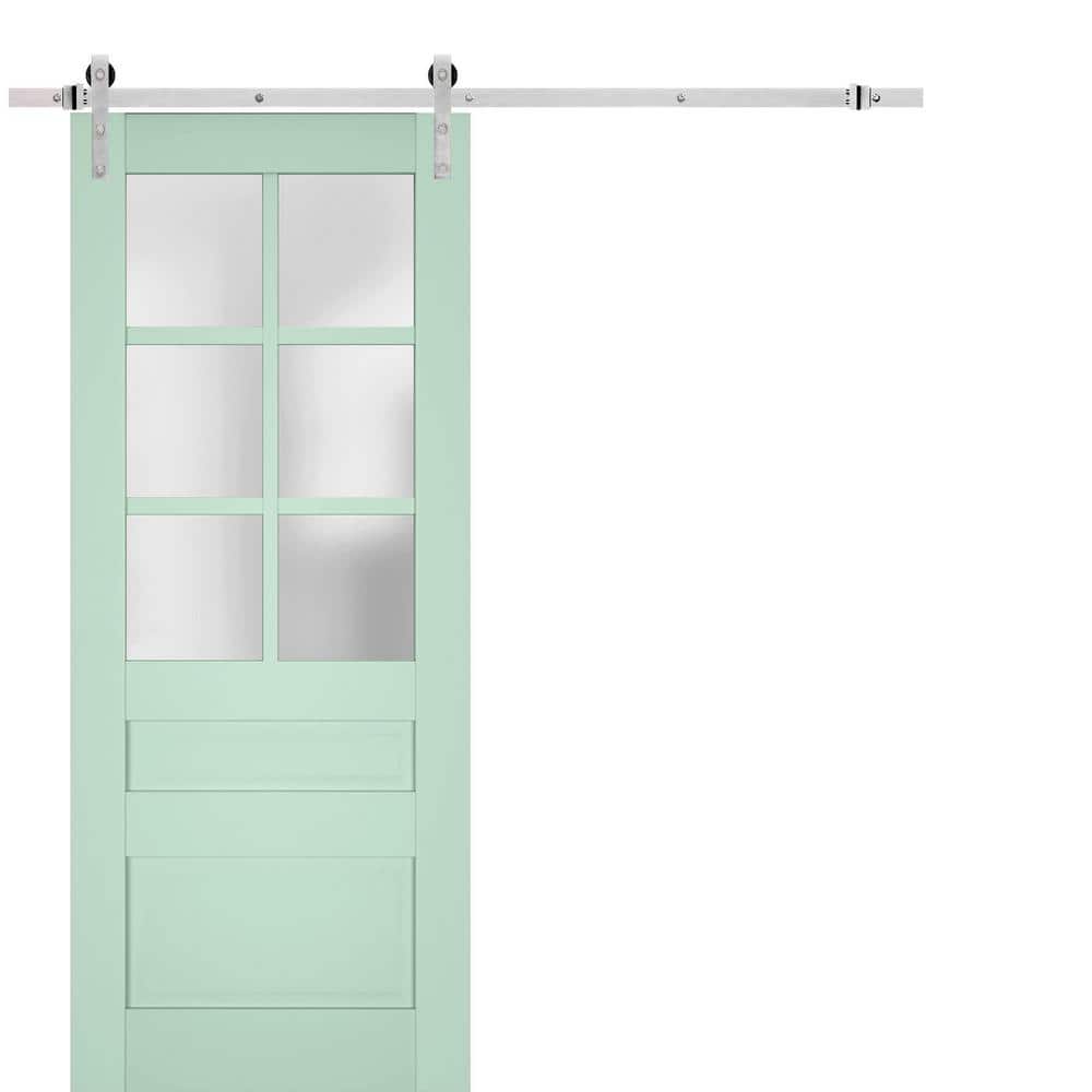 Assembly Required 18 in. x 84 in. 1-Panel Frosted Glass Oliva Solid Wood Sliding Barn Door with Hardware Kit price history on PriceWatchPro