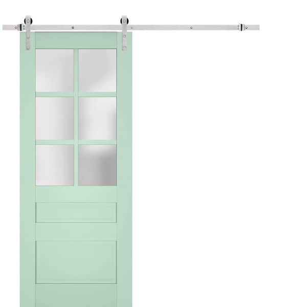 Assembly Required 32 in. x 80 in. 1-Panel Frosted Glass Oliva Solid Wood Sliding Barn Door with Hardware Kit