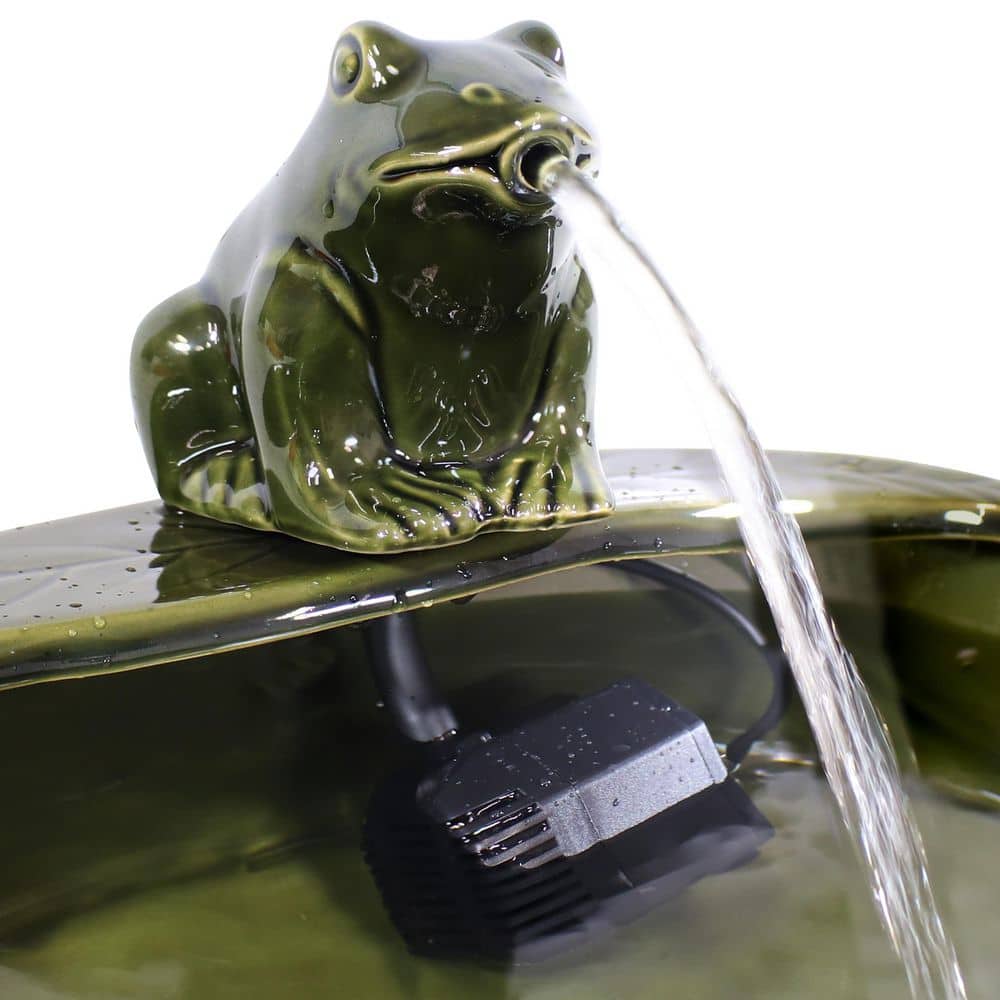Green Ceramic Solar Powered Frog Tabletop Water Fountain