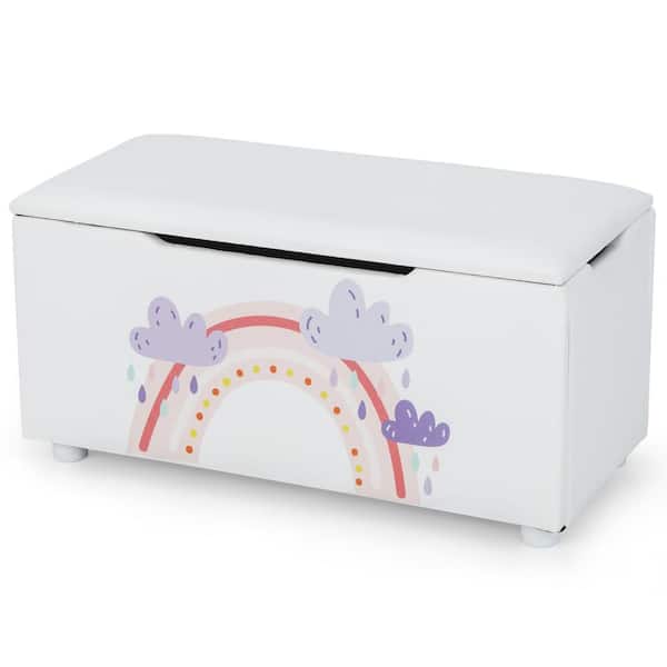 Costway White 29.5 in. Kids Upholstered Storage Ottoman Bedroom Bench Versatile Toy Chest Footrest Stool with Lid
