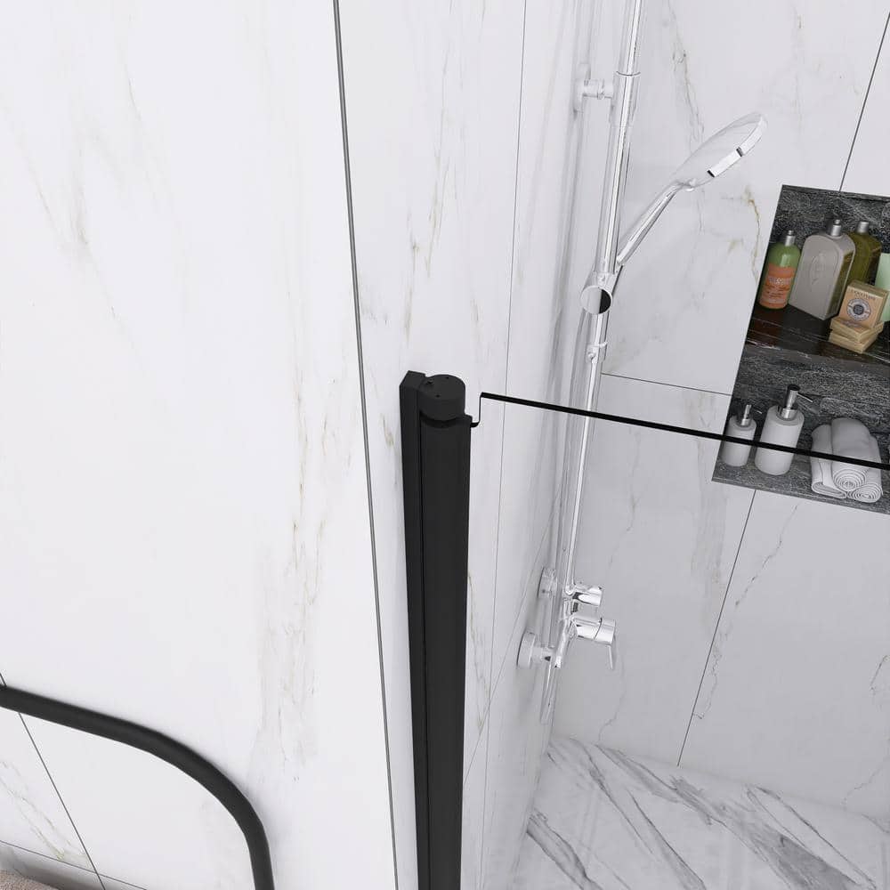 34'' Matte Black Semi-Frameless Pivot Shower Door with Clear Glass