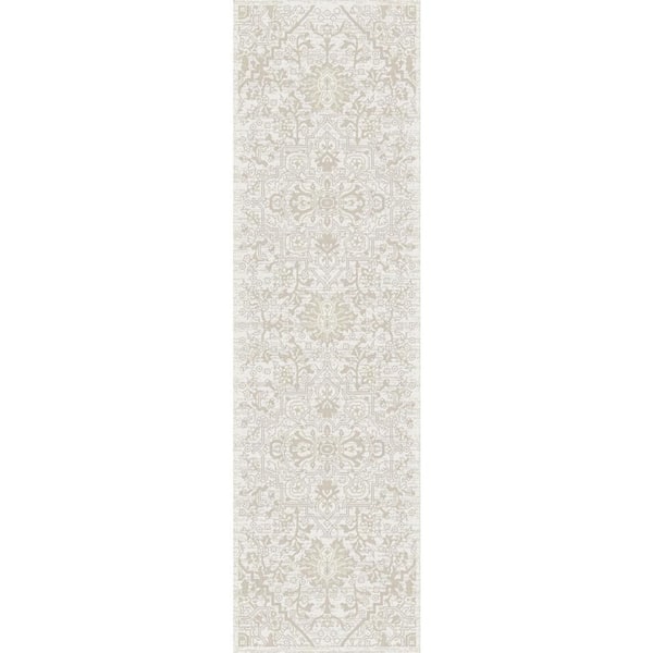 Dekor Ivory 2 ft. x 6 ft. Medallion Traditional Runner Area Rug