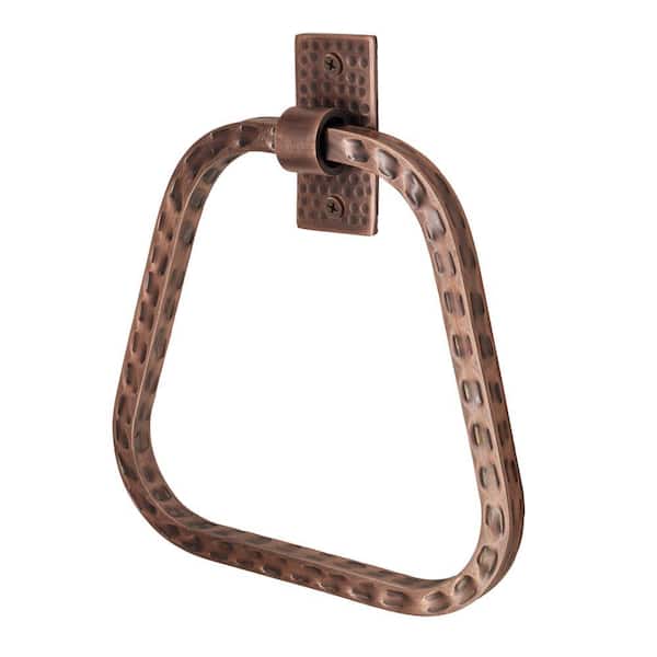 Hammered Wall Mount Towel Ring in Antique Copper