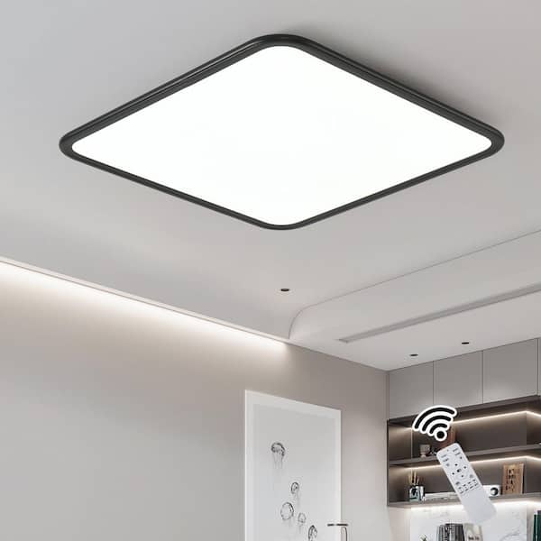 19.7 in. 40-Watt Black Modern Simple Square Dimmable Integrated LED Flush Mount with White Acrylic Shade and Remote