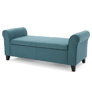 Teal 50 in. Polyester Upholstered Storage Bedroom Bench with Wood Legs, Rolled Arms