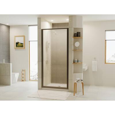 Legend 33.625 in. to 34.625 in. x 69 in. Framed Hinged Shower Door in Matte Black with Obscure Glass