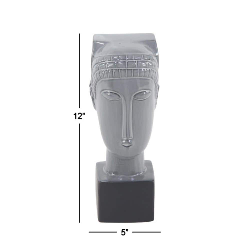 Gray Ceramic Woman Head Sculpture with Painted Finish