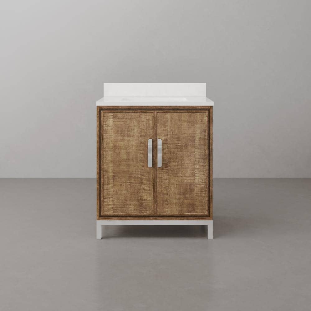 Westin 30" Lustrous Walnut Freestanding Bathroom Vanity with Quartz Top