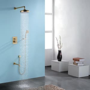 2-Handle 3-Spray Patterns Shower System with Tub Faucet in Brushed Gold (Valve Included)