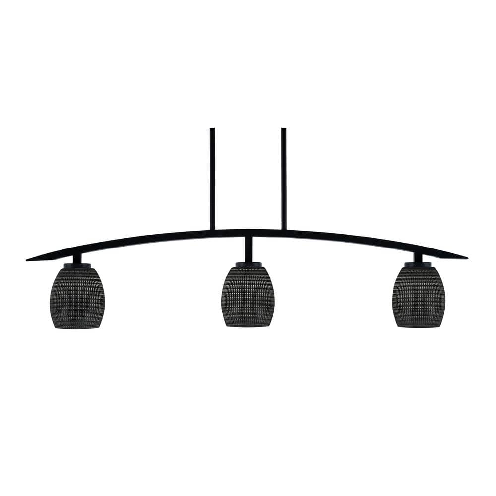 Siena 41 in. 3-Light Matte Black Chandelier with 5 in. Black Matrix Glass S