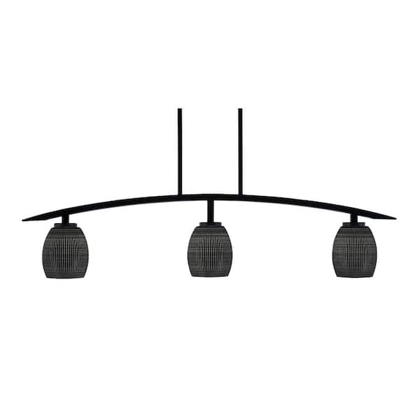 Unbranded Siena 41 in. 3-Light Matte Black Chandelier with 5 in. Black Matrix Glass Shades No Bulbs Included
