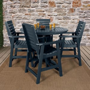Weatherly Federal Blue 5-Piece Recycled Plastic Round Outdoor Balcony Height Dining Set