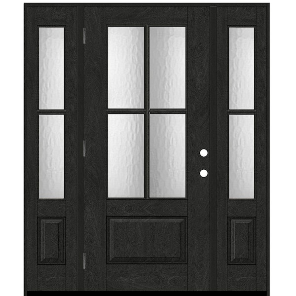 Steves & Sons Regency 68 in. x 80 in. 3/4Lite 4SDL Oasis Deco Glass RHOS Prefinish Onyx Fiberglass Prehung Front Door w/2_ 14inSL
