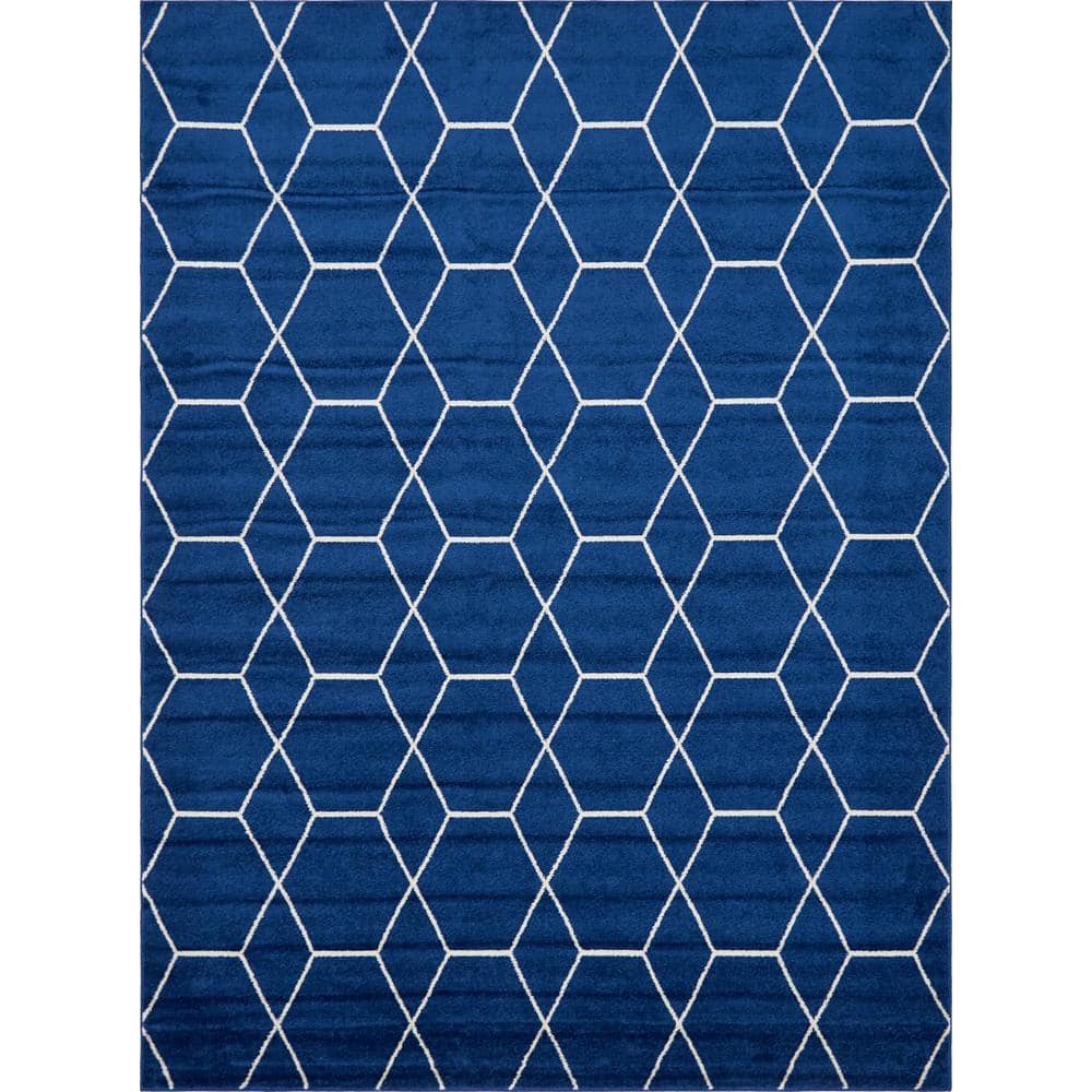Stylewell Trellis Frieze Navy Ivory, Navy Blue Geometric Rug